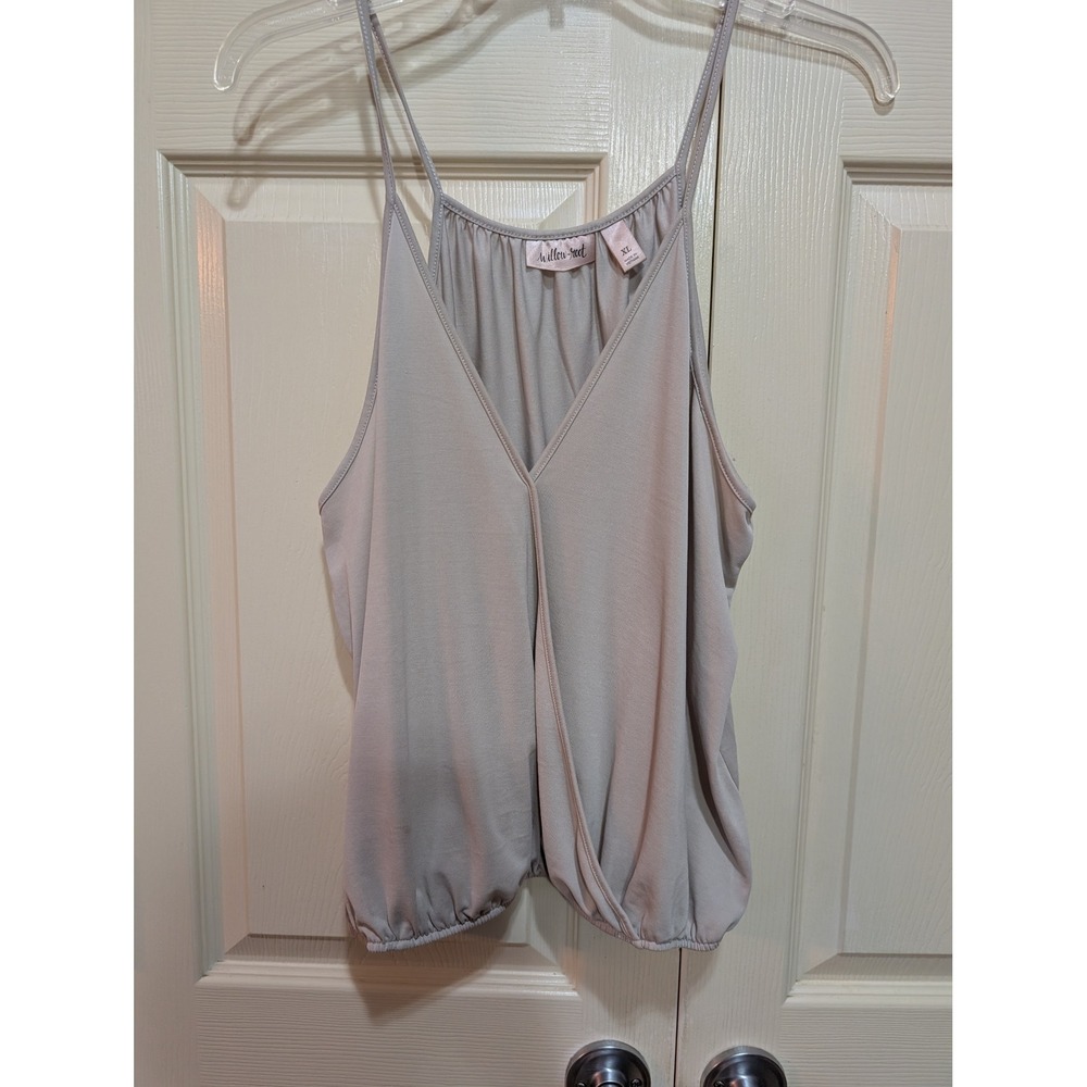 Willow Root Surplice Cami Top XL Taupe Gray Faux Wrap Bubble Hem